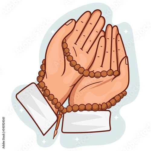 Muslim man hands holding rosary vector