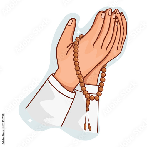 Muslim man hands holding rosary vector