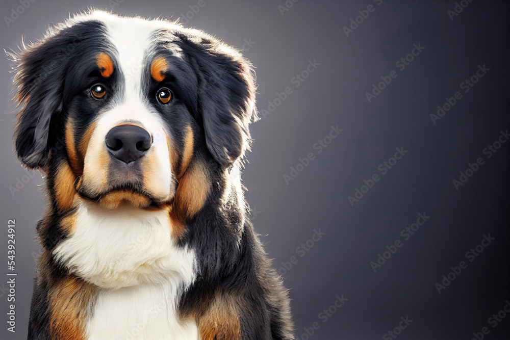 Portrait of bernese mountain dog in studio setting