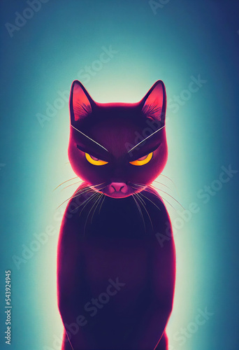 Obraz na plátně Dark evil looking cat as 3d cartoon character villain