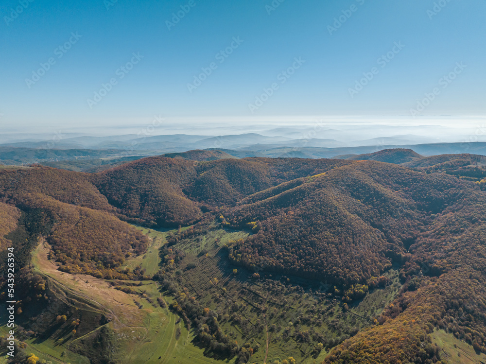 Romania - Typical Transylvanian highlands with colorful leaves from a drone