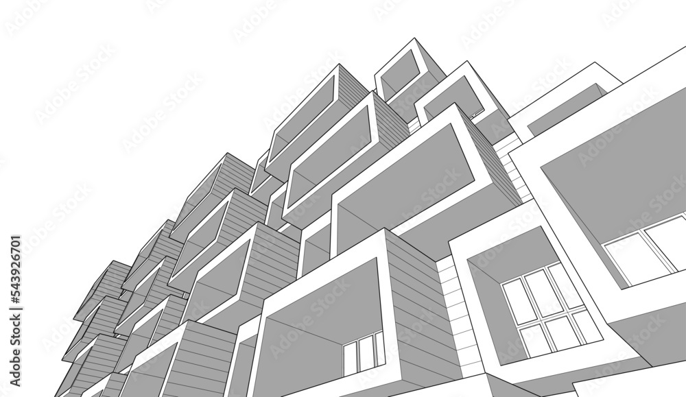 Architectural sketch of building on white background Architectural sketch of building on white background