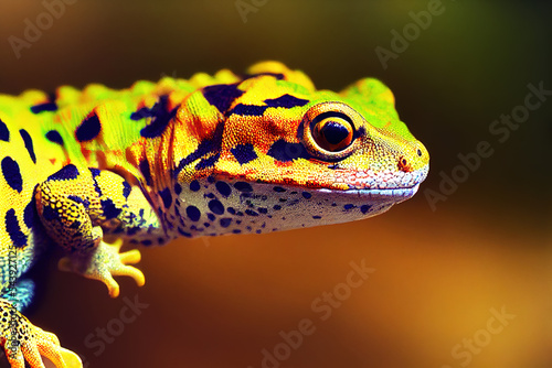 Leopard gecko lizard, closeup macro on nature background. Yellow Gecko. Eublepharis macularius © ArtEvent ET