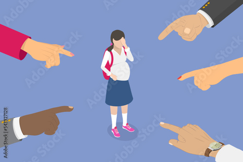 3D Isometric Flat Vector Conceptual Illustration of Bullying Early Pregnancy, Social Problem, Birth Control photo