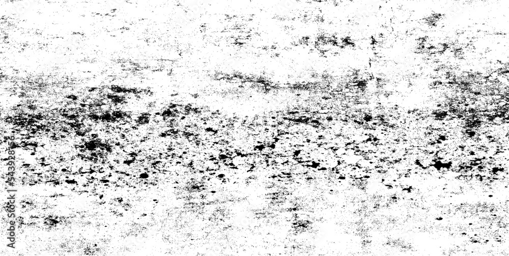 Monochrome texture composed of irregular graphic elements. Distressed uneven grunge background. Abstract vector illustration. Overlay for interesting effect and depth. Isolated on white background.