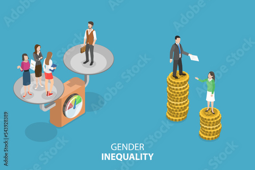 3D Isometric Flat Vector Conceptual Illustration of Gender Inequality, Sex Discrimination