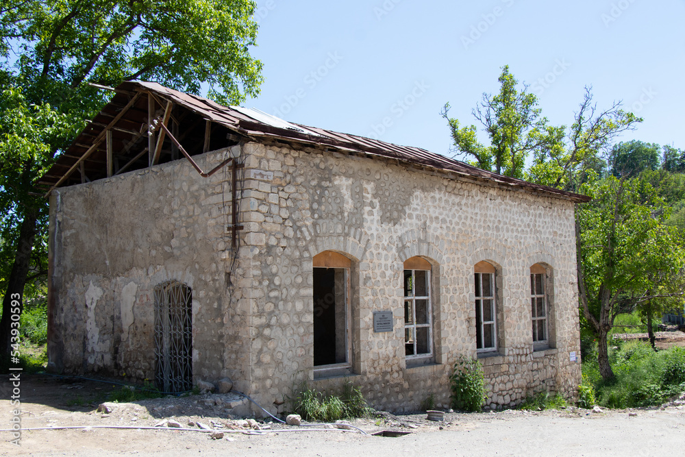 Medieval Seyidli mosque in Shusha city - Azerbaijan: 2 June 2022. Islamic buildings after the Karabakh War. Medieval Seyidli mosque in Shusha city - Azerbaijan: 2 June 2022. Islamic buildings after the Karabakh War.