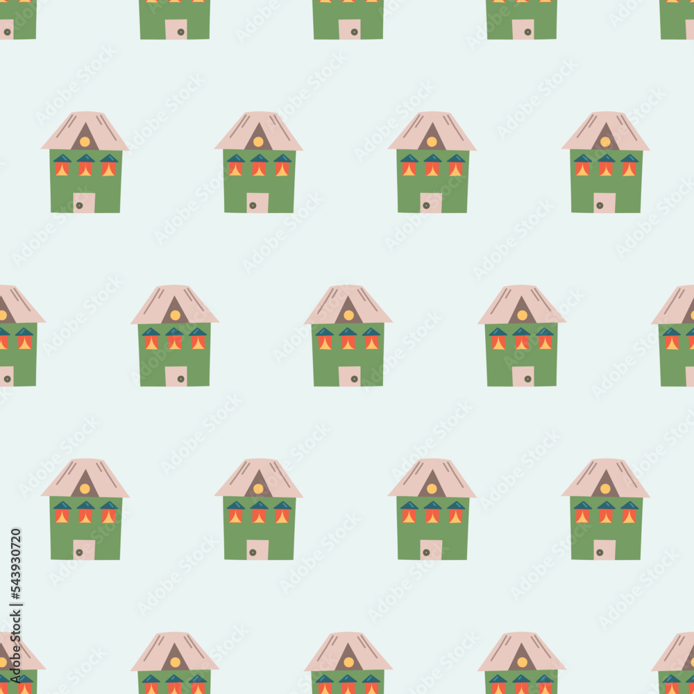 Pattern cute houses. cartoon pattern for fabrics, wallpapers, wrapping paper, backgrounds.