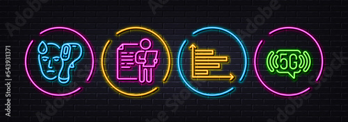 Electronic thermometer, Job interview and Horizontal chart minimal line icons. Neon laser 3d lights. 5g wifi icons. For web, application, printing. Vector