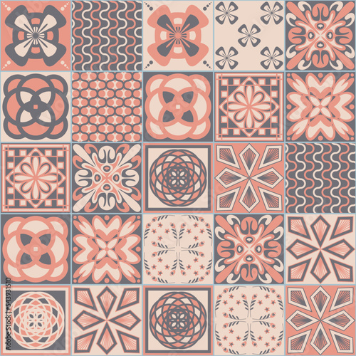 Colored Mexican ceramic tile, pink gray beige pastel color, Azulejo tile for wall decoration.