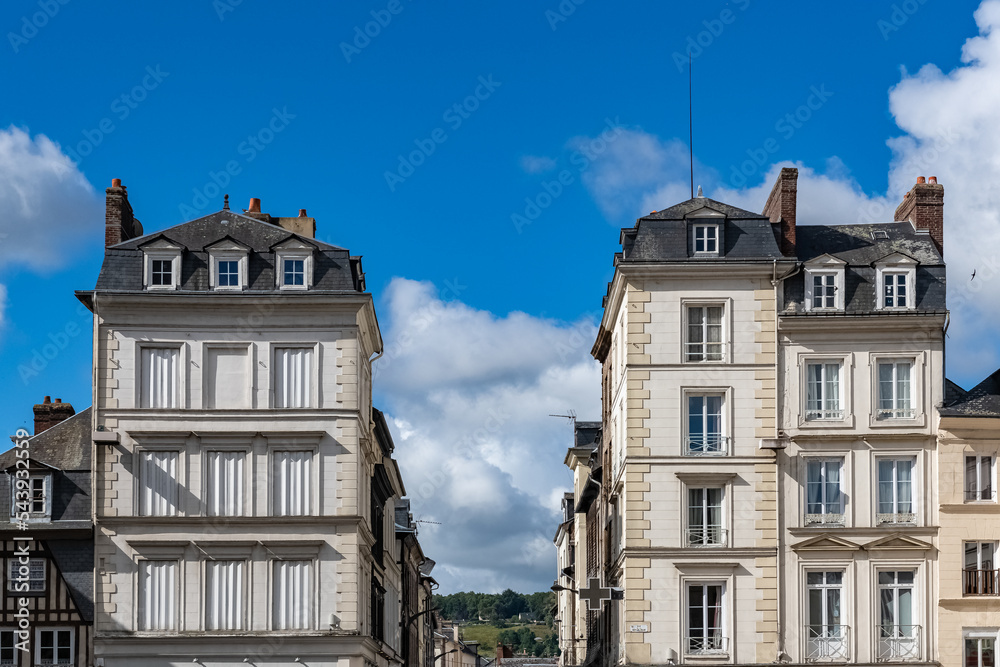 Fototapeta premium Pont-Audemer, beautiful city in Normandy, luxury houses 