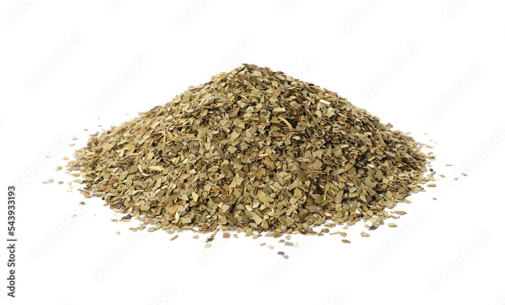 Pile of aromatic mate tea isolated on white Pile of aromatic mate tea isolated on white
