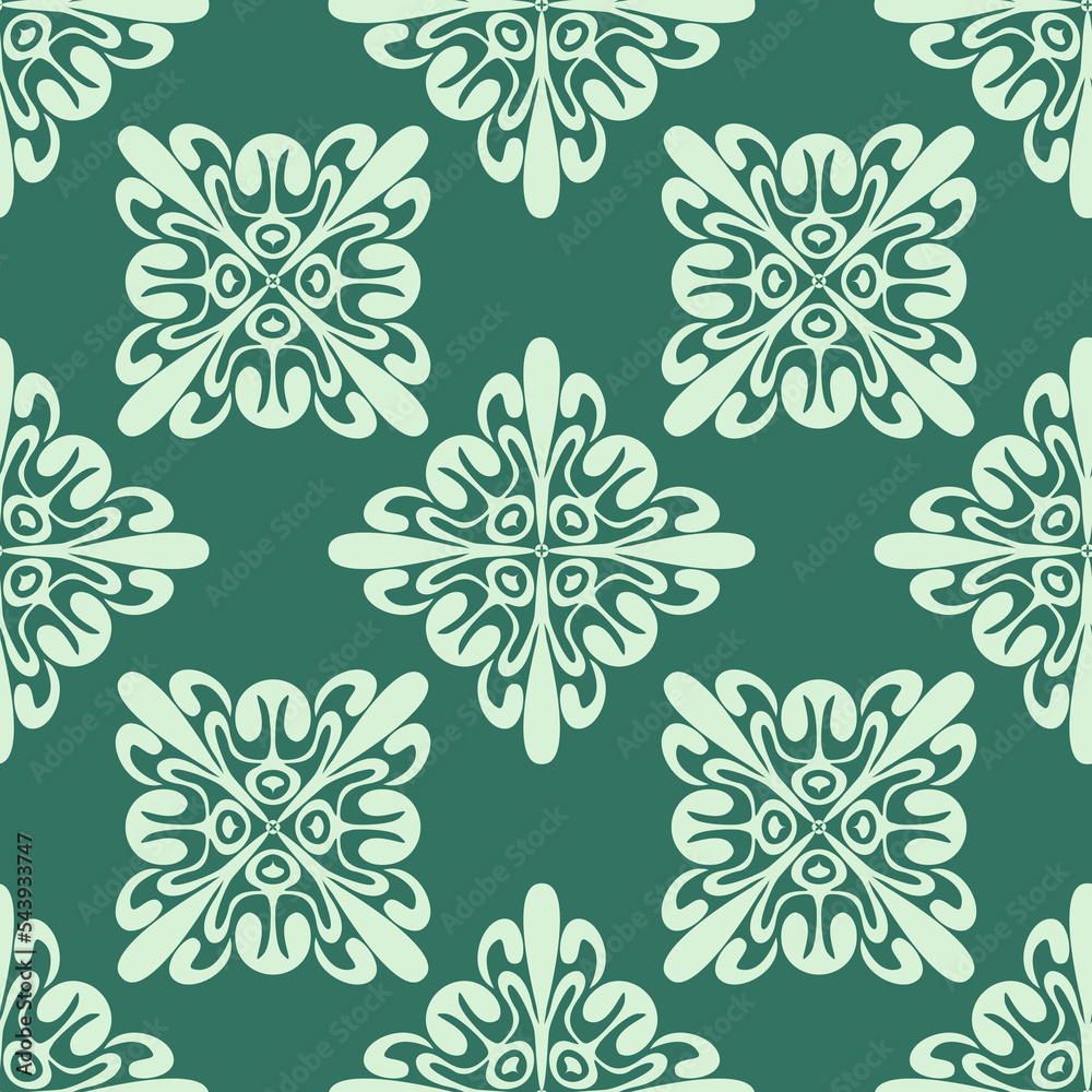 Abstract floral seamless pattern on green emerald background, design textile patchwork wallpaper elegant background