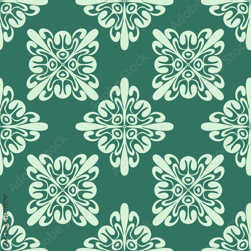 Abstract floral seamless pattern on green emerald background, design textile patchwork wallpaper elegant background