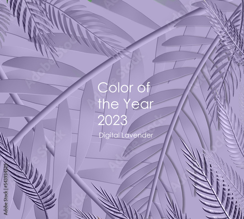 Background from abstract tropical leaves coloured in trendy lavender color. Color of the year 2023 Digital Lavender 3D illustration