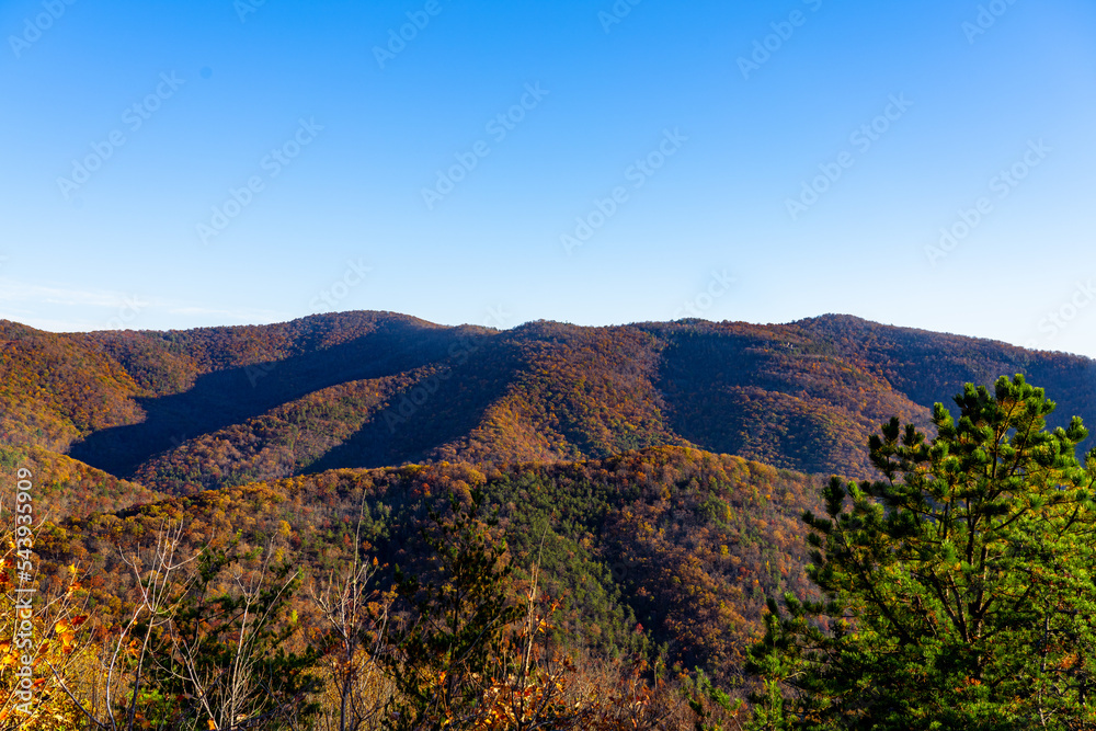 A View of a Mountain Range in the Shenandoah National Park on an Autumn Day