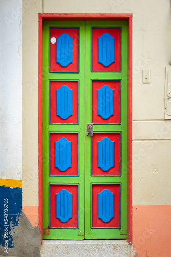 Traditional Colorful Door of the Town of Jerico  Antioquia  Colombia