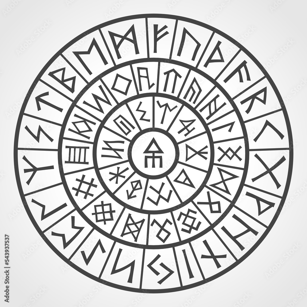 Rune circle. Vector illustration of various futhark viking symbols ...