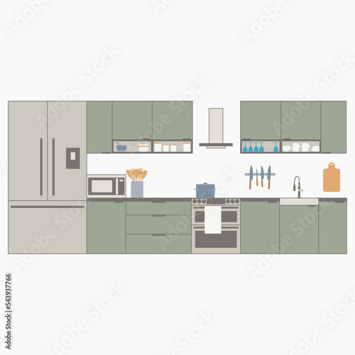Simple flat modern green kitchen design 