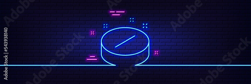 Neon light glow effect. Medical tablet line icon. Medicine drugs sign. Pharmacy medication symbol. 3d line neon glow icon. Brick wall banner. Medical tablet outline. Vector