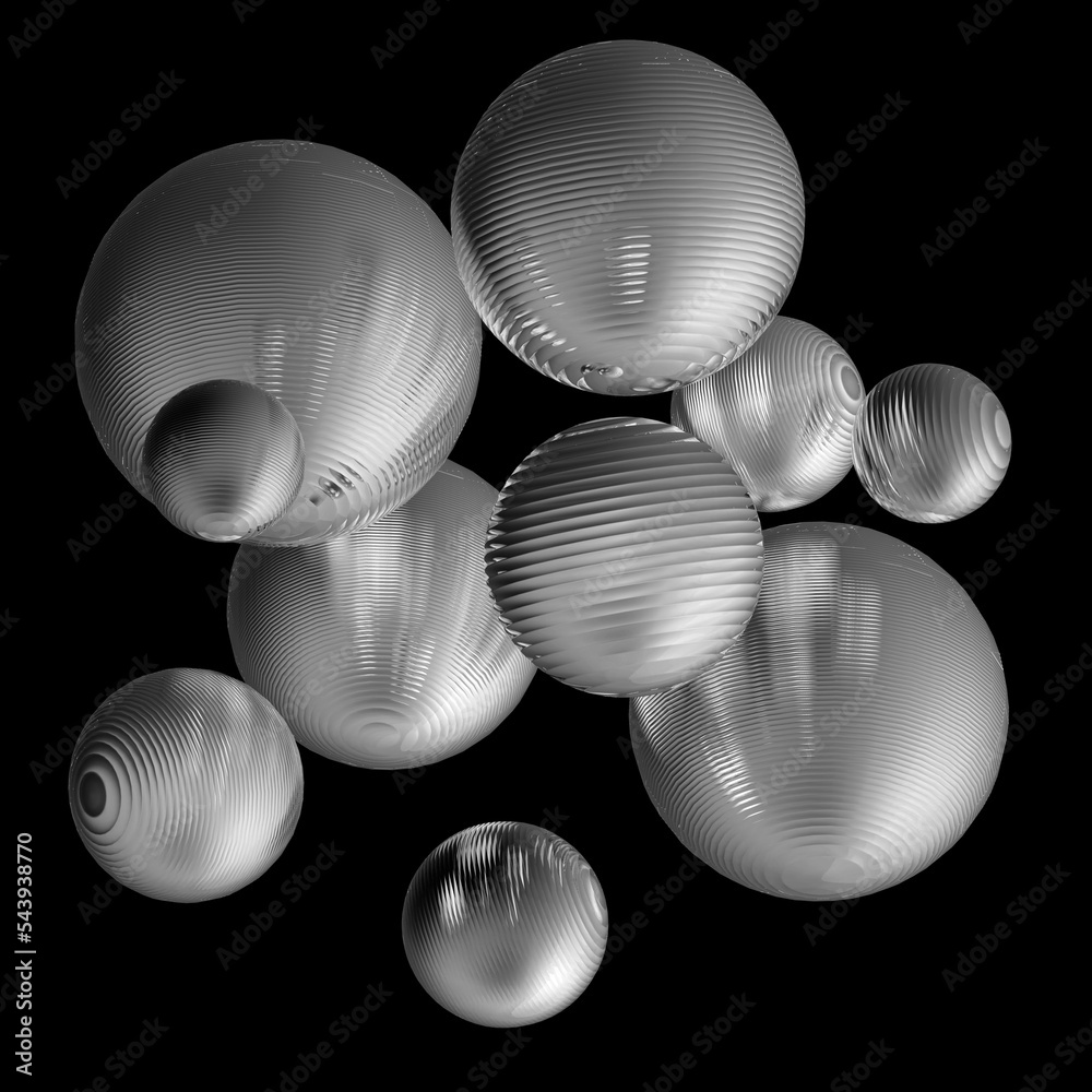 Fototapeta premium Abstract 3d metal steel ball, black and white gradient color isolated background.