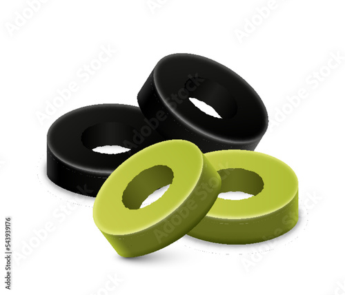 Olives sliced pitted green and black isolated. Canned ingredient for salad cooking realistic