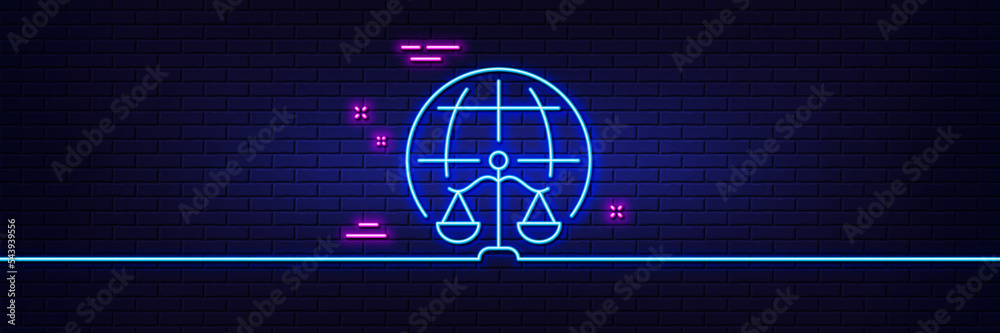 Neon light glow effect. Magistrates court line icon. Justice scales sign. Internet law symbol. 3d line neon glow icon. Brick wall banner. Magistrates court outline. Vector Neon light glow effect. Magistrates court line icon. Justice scales sign. Internet law symbol. 3d line neon glow icon. Brick wall banner. Magistrates court outline. Vector
