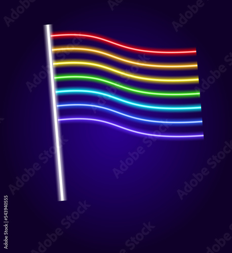 neon flag of the LGBT community. glow-in-the-dark curved rainbow flag, multicolored neon gay love symbol and long multicolored lesbian stripes for the design template