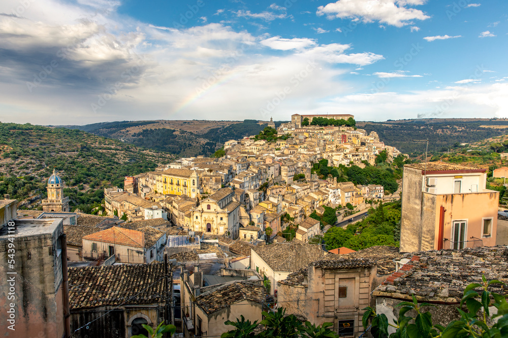 Ragusa Ibla, Sicily, Italy - July 14, 2020: Panoramic view of Ragusa Ibla, baroque city of Sicily, southern Italy