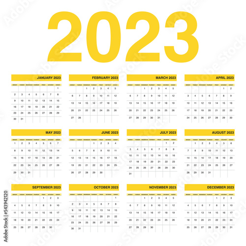 Calendar annual 2023 in flat design. Vector illustration