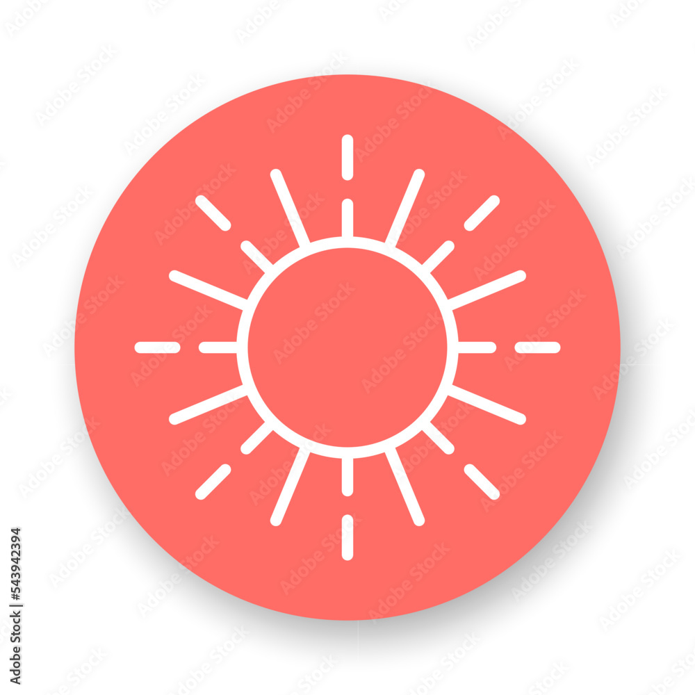 Sun round icon. White line vector element on red background. Best for mobile apps and web design. Sun round icon. White line vector element on red background. Best for mobile apps and web design.
