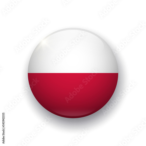 Free Download Realistic glossy button with Poland flag. 3d vector element with shadow underneath. Best for mobile apps, UI and web design. - GFXLoad