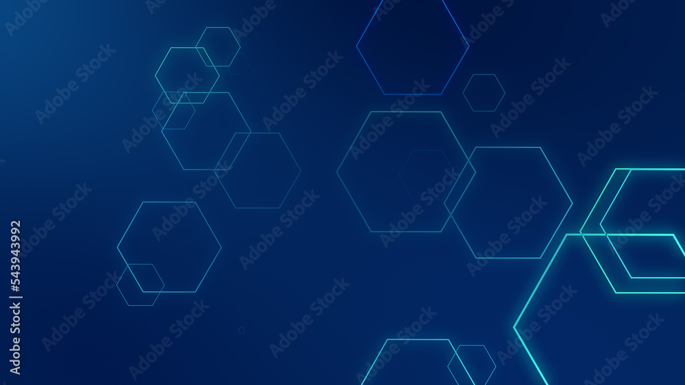 Abstract hexagon geometric blue neon lights technology dark background. Abstract hexagon geometric blue neon lights technology dark background.