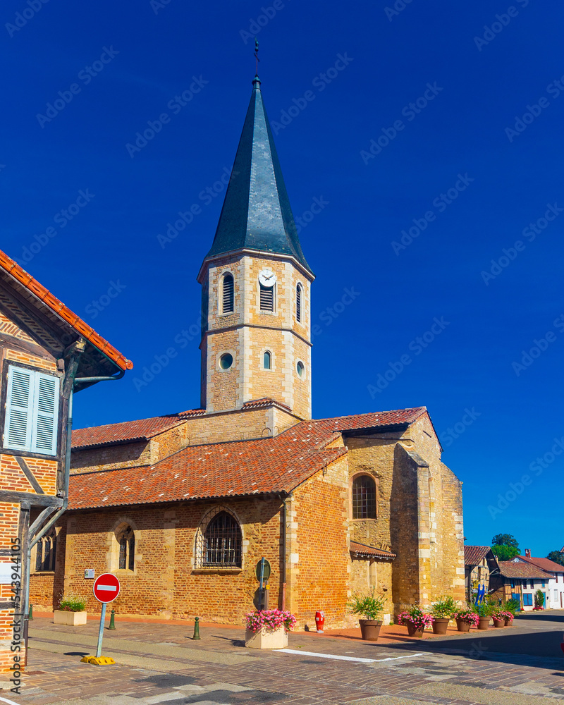 Cityscape with a view of the ancient Catholic Church of St. Martin in Romenay, France