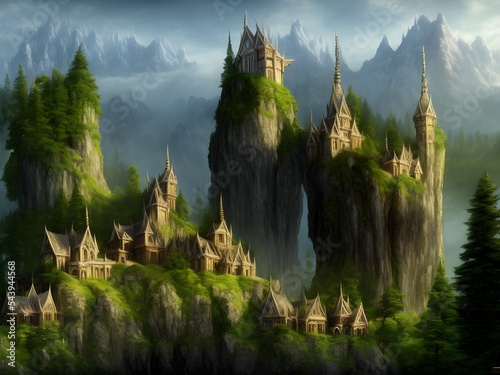 Fantasy mountainse scene 3d render 3d scene © WabiSabi vibes