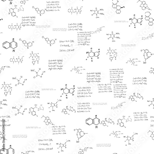 chemical formulas. scientific, educational background. seamless vector pattern. hand drawn.