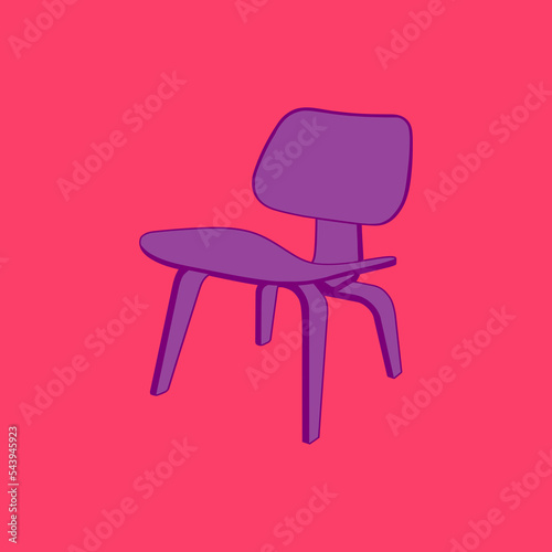 Mid-century modern Eames style molded plywood chair in bold graphic style in bright purple and pink.