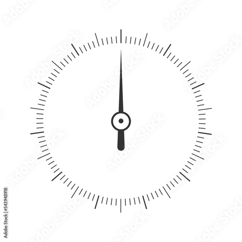 Round graphic measuring scale with arrow. 360 degree template of navigation, meteorological or level meter tool interface isolated on white background. Vector outline illustration