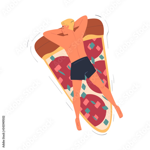 Man Character Floating on Air Mattress in Swimming Pool Vector Illustration
