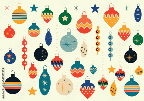 Set of Vintage Christmas Retro Toys for Christmas Tree Decor. Christmas vector illustrations