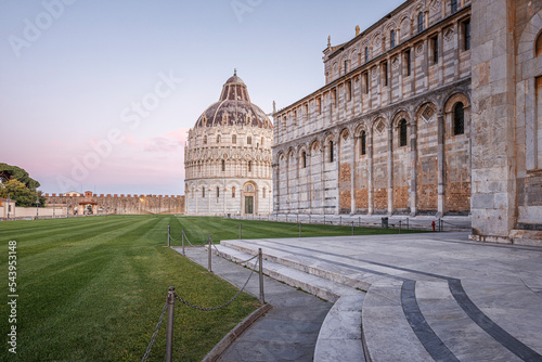 surroundings of the tower of pisa at dawn photo