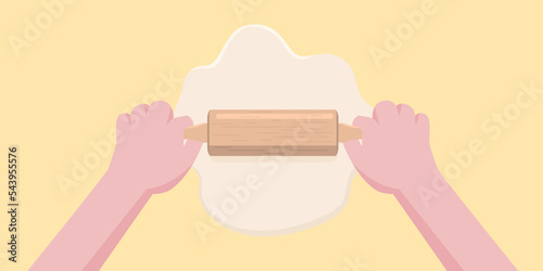 He used a rolling pin to cook.
Illustrator about thresh flour.