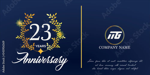 23rd anniversary logo with elegant ornament monogram and logo name template on elegant blue background  sparkle  vector design for greeting card.