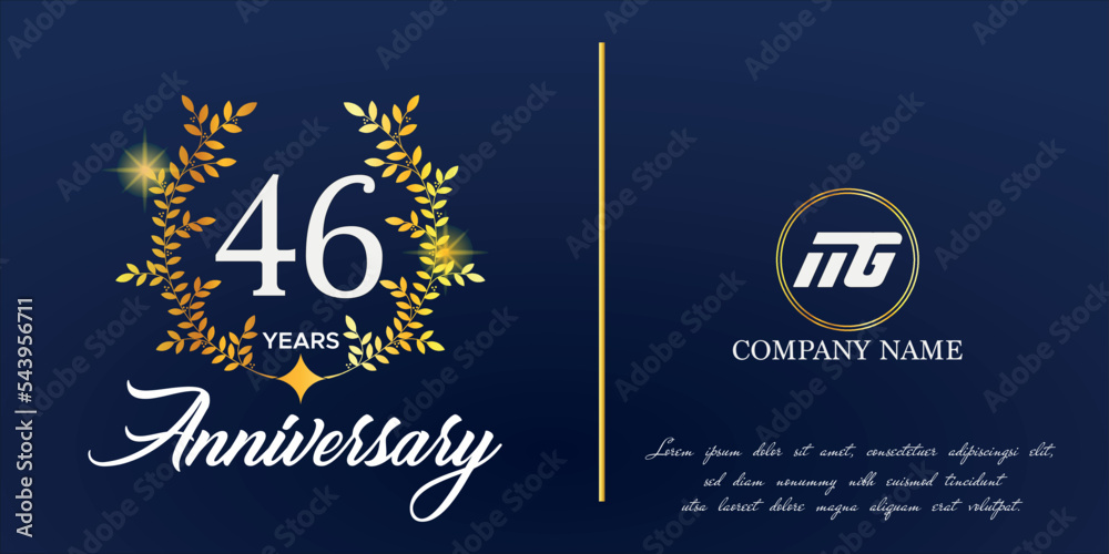 46th anniversary logo with elegant ornament monogram and logo name template on elegant blue background, sparkle, vector design for greeting card. 46th anniversary logo with elegant ornament monogram and logo name template on elegant blue background, sparkle, vector design for greeting card.