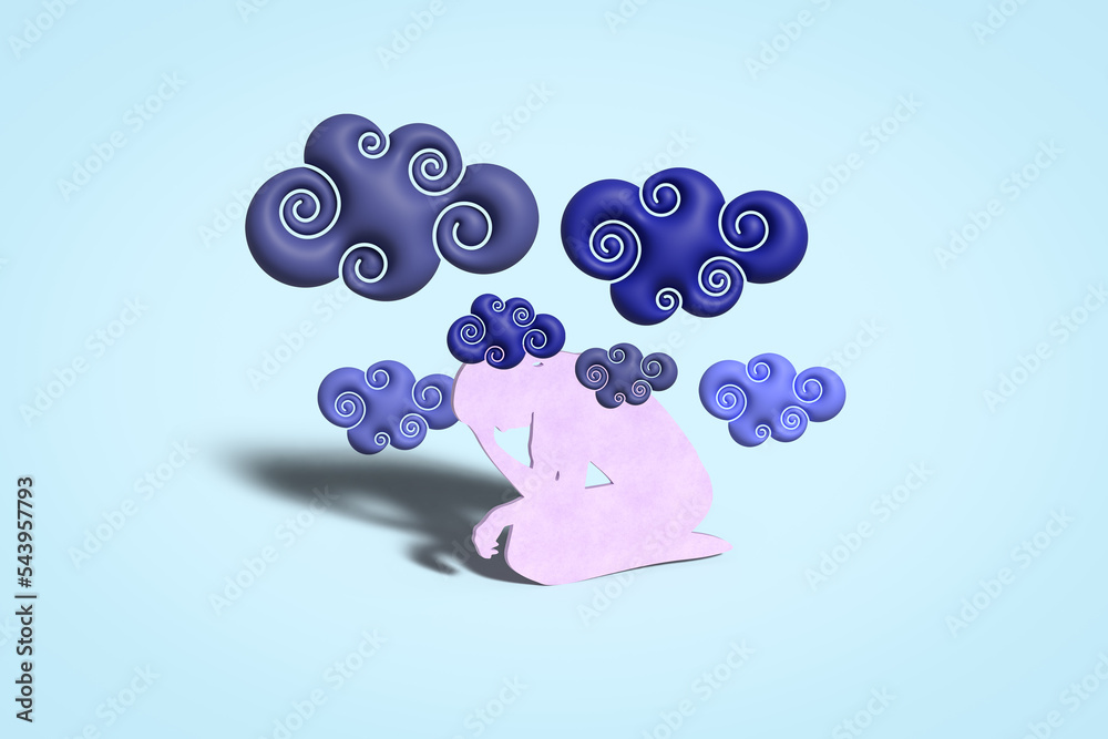 Brain Fog, depression, anxiety, illustration, female kneeling with