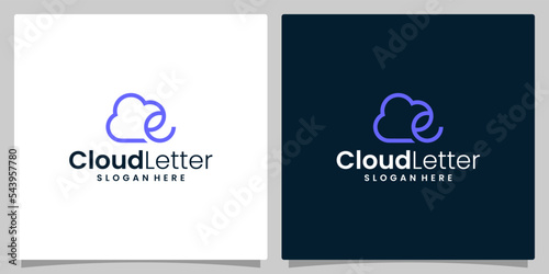 Cloud vector logo design with initial letter e. cloud computing template. creative. global internet. upload. data transfer. download website. technology icon. network symbol.