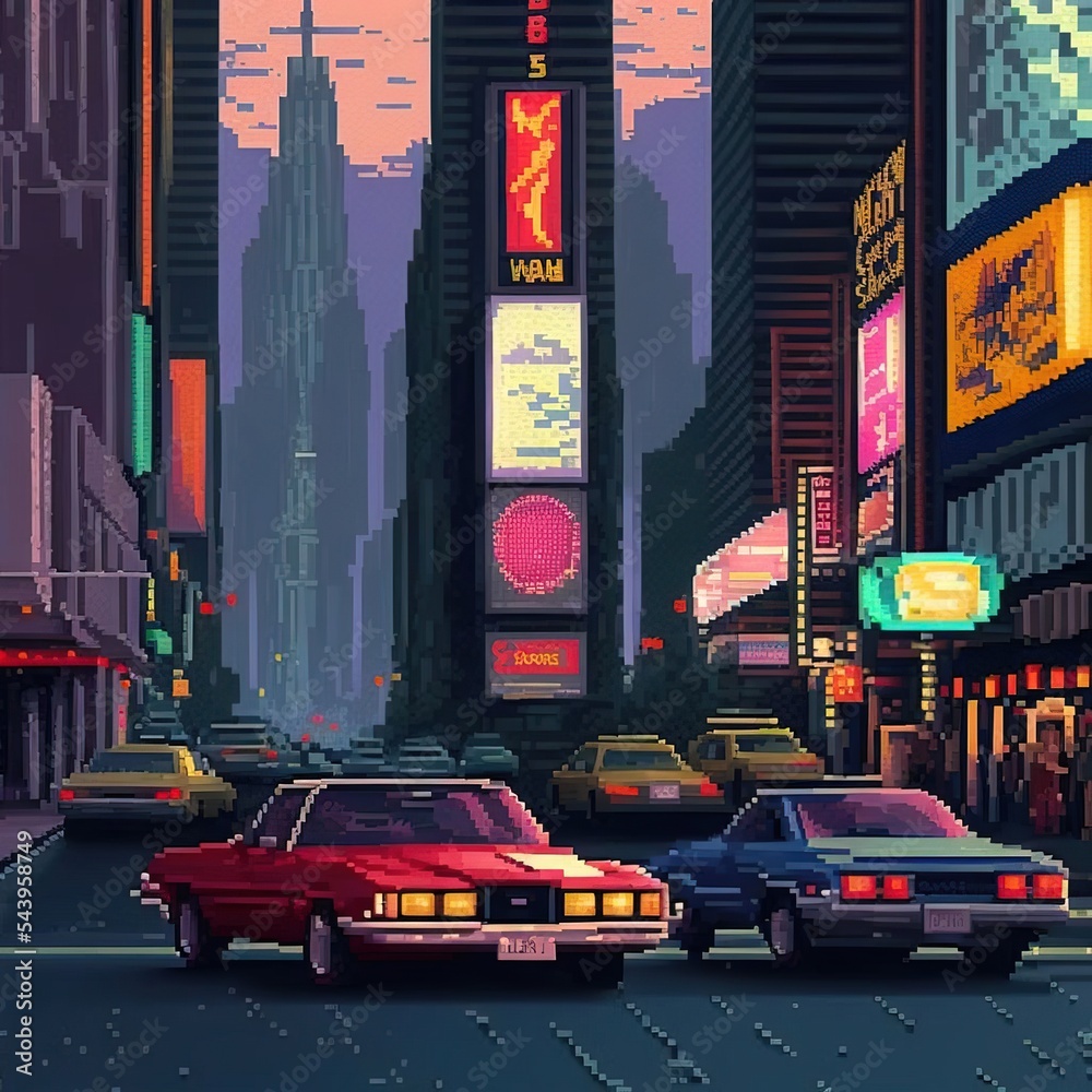 8 bit pixel art 1980s City. Generative AI Technology Stock Illustration ...