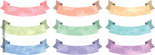 水彩風リボンのセット_下向き丸み