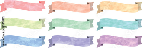 水彩風リボンのセット_波