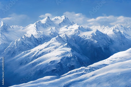 Winter time Rocky snowy alpine peaks cartoon style. High quality illustration © 2rogan